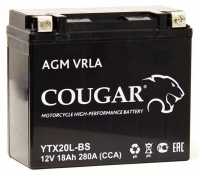 Аккумулятор мотоциклетный COUGAR AGM VRLA 12V18 YTX20L-BS